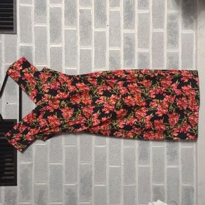 VTG Maggy London Women's Cotton Blend Black with Pink Floral V-Neck Dress Size 4